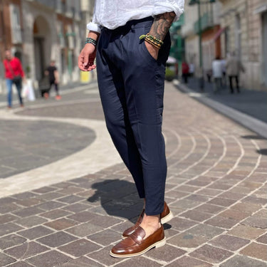 Pantalone con bottone di lino Blu navy - FLAG STORE